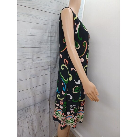 CSC Womens Black Green Dress M USA Made Vacation Travel Comfort Stretch Artsy - Picture 3 of 9
